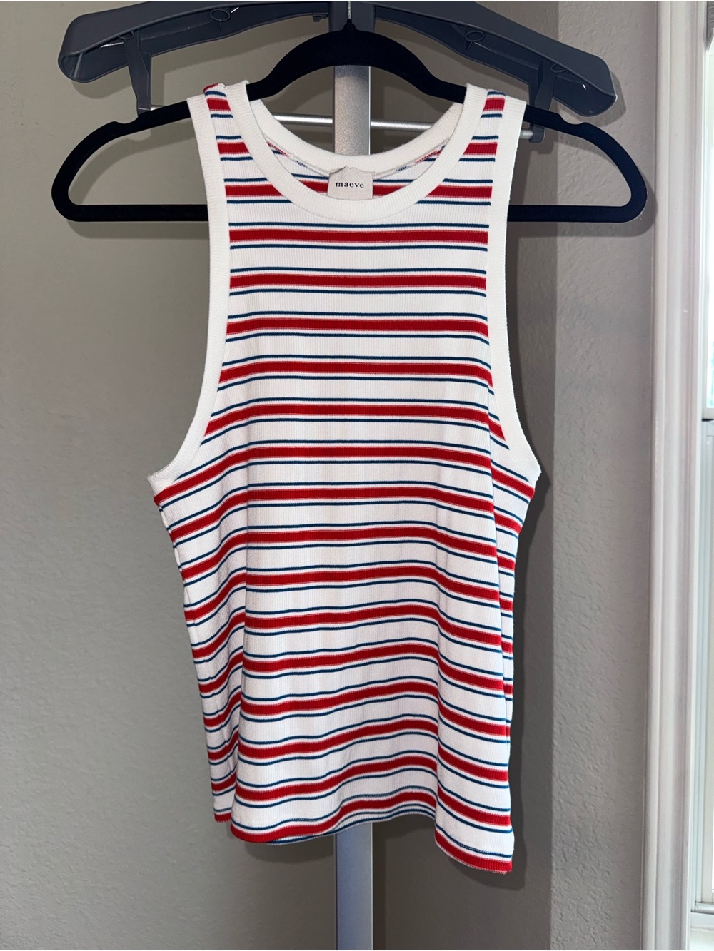 Maeve White Tank with Red and Navy Stripes
